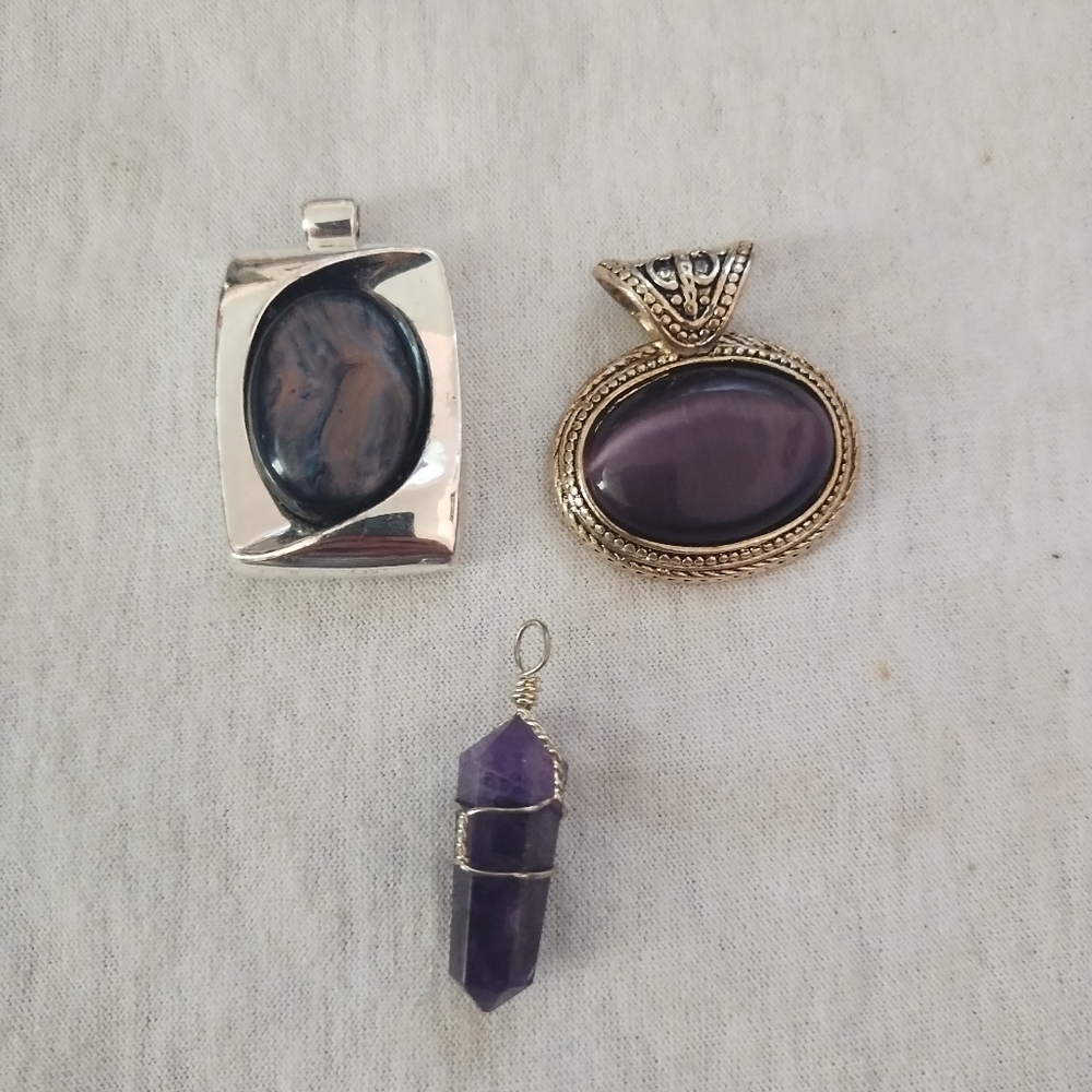 Silver toned Purple Pendants (3)